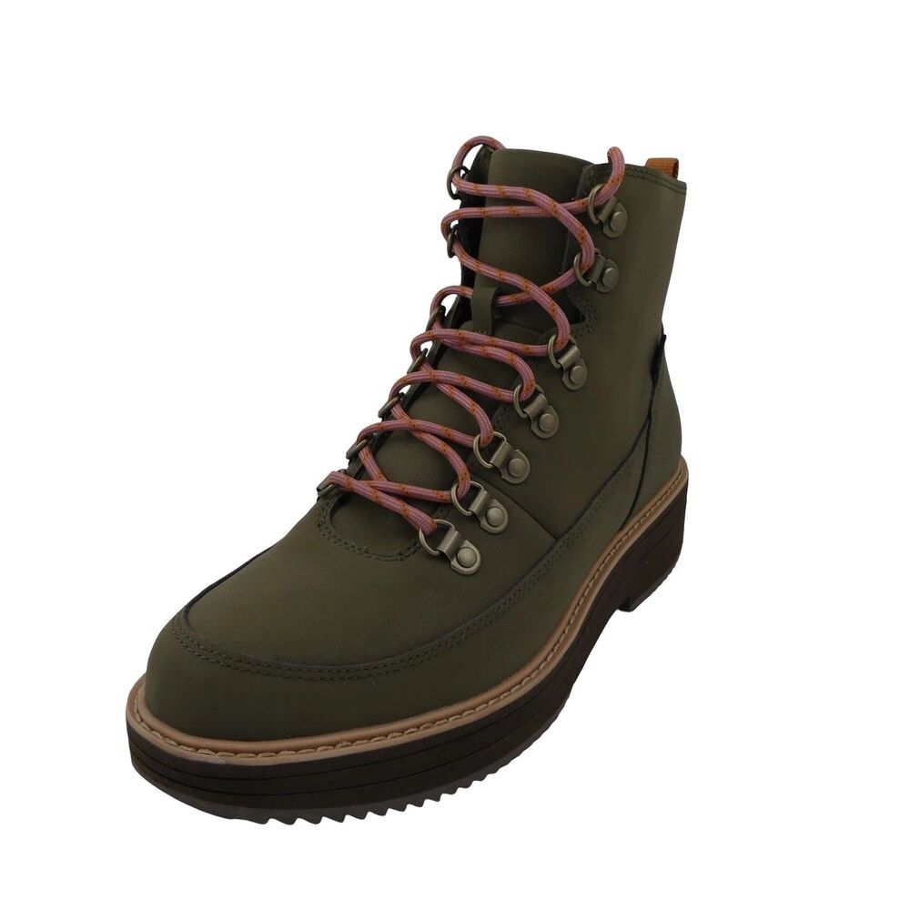 Teva  Midform Women's 9.5 Water-Resistant Flat Platform Lace Leather Boot Olive